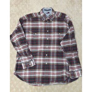 Vintage 90s Tommy Hilfiger Plaid Shirt Mens XL Red Green Crest Ribbon Logo